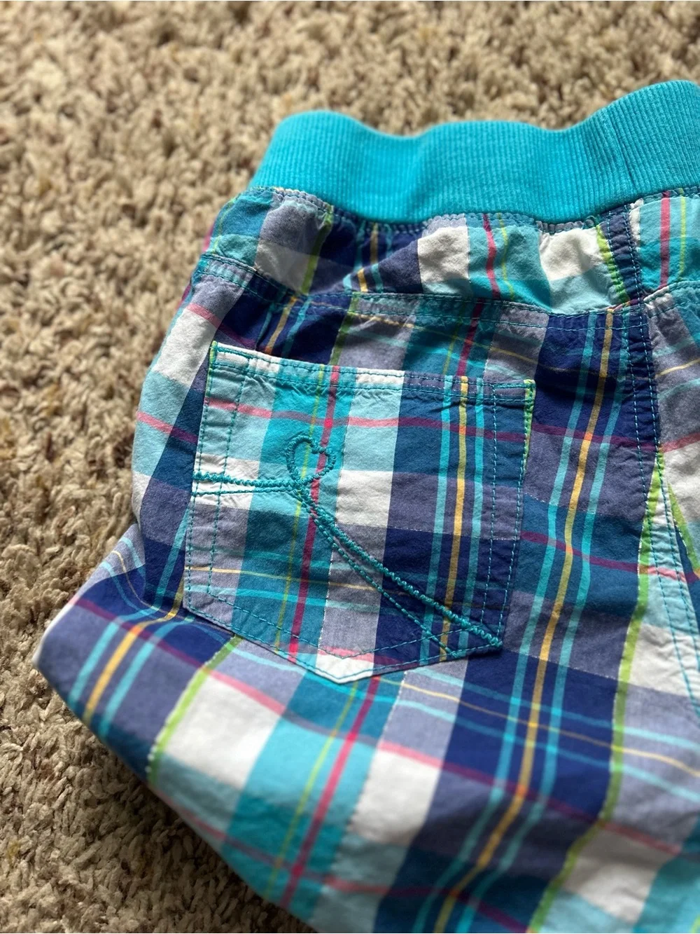 🆕The Children's Place Turquoise & Navy Plaid Girls' Shorts